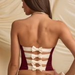 Cut-Out Bow-Detail Corset Top in Wine Red - Image 2