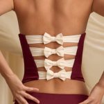 Cut-Out Bow-Detail Corset Top in Wine Red - Image 4
