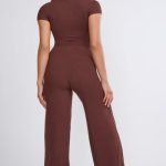 Petite Mid Rise Wide Leg Trouser in Chocolate - Image 2