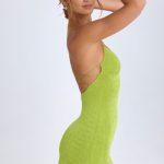 Strap-Detail Halterneck Mini Dress in Pear Green - Image 3