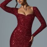 Embellished Sweetheart-Neck Mini Dress in Red