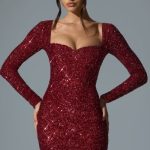 Embellished Sweetheart-Neck Mini Dress in Red - Image 6