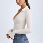 Modal Plunge V-Neck Bodysuit in Ivory - Image 3