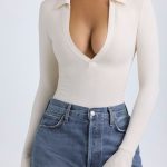 Modal Plunge V-Neck Bodysuit in Ivory - Image 4