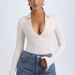 Modal Plunge V-Neck Bodysuit in Ivory - Image 5