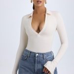 Modal Plunge V-Neck Bodysuit in Ivory - Image 7