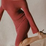 Ribbed-Knit Off-Shoulder Maxi Dress in Brick Red - Image 2