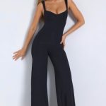 Tall Modal Sweetheart Neckline Wide Leg Jumpsuit in Black