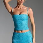 Embellished Mid-Rise Micro Mini Skirt in Aqua Blue