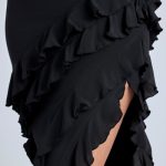Panelled Ruffle Evening Gown in Black - Image 4