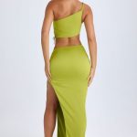 Ruched Asymmetric-Waist Maxi Skirt in Pear Green - Image 2