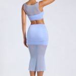 Sheer Panelled Draped Midaxi Skirt in Periwinkle Blue - Image 2