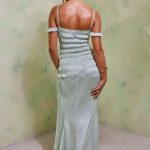 Shirred Thigh High Split Maxi Dress in Pastel Green - Image 2