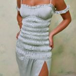 Shirred Thigh High Split Maxi Dress in Pastel Green - Image 4