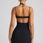 Embellished Heart Cup Detail Mini Dress in Black - Image 2