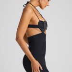 Embellished Heart Cup Detail Mini Dress in Black - Image 3