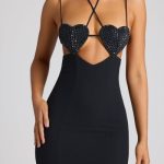 Embellished Heart Cup Detail Mini Dress in Black - Image 4