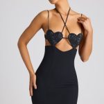Embellished Heart Cup Detail Mini Dress in Black - Image 6
