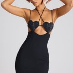 Embellished Heart Cup Detail Mini Dress in Black - Image 7