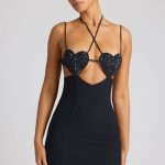 Embellished Heart Cup Detail Mini Dress in Black - Image 9