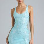 Embellished Lace-Up Mini Dress in Ice Blue - Image 4