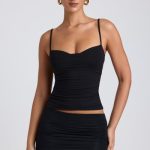Modal Ruched Layered Tank Top in Black - Image 5