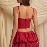Layered Bubble Hem Mid-Rise Mini Skirt in True Red - Image 3