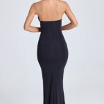 Halterneck Ruffle-Trim Gown in Black - Image 2