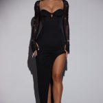 Embellished Side Split Maxi Dress in Black