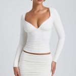 Tencel? Modal Ruched Long-Sleeve Top in White
