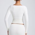 Tencel? Modal Ruched Long-Sleeve Top in White - Image 2