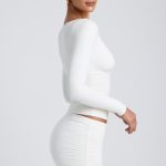 Tencel? Modal Ruched Long-Sleeve Top in White - Image 3