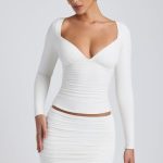 Tencel? Modal Ruched Long-Sleeve Top in White - Image 5