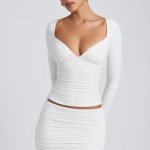 Tencel? Modal Ruched Long-Sleeve Top in White - Image 6