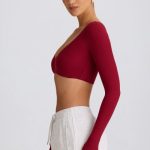 Ribbed Modal Long-Sleeve Crop Top in Burgundy - Image 3