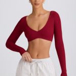 Ribbed Modal Long-Sleeve Crop Top in Burgundy - Image 5