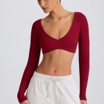 Ribbed Modal Long-Sleeve Crop Top in Burgundy - Image 6