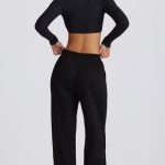 Mid-Rise Wide-Leg Joggers in Black - Image 2
