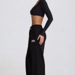 Mid-Rise Wide-Leg Joggers in Black - Image 3