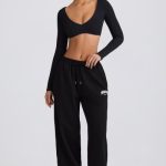 Mid-Rise Wide-Leg Joggers in Black - Image 5
