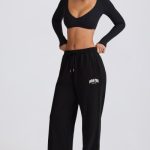 Mid-Rise Wide-Leg Joggers in Black - Image 6
