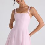 Bow-Detail Pleated A-Line Mini Dress in Soft Pink - Image 2