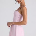 Bow-Detail Pleated A-Line Mini Dress in Soft Pink - Image 3