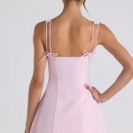 Bow-Detail Pleated A-Line Mini Dress in Soft Pink - Image 4