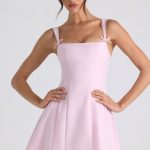 Bow-Detail Pleated A-Line Mini Dress in Soft Pink - Image 5