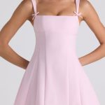 Bow-Detail Pleated A-Line Mini Dress in Soft Pink - Image 6