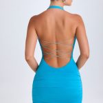 Hardware Detail Cut-Out Cowl-Neck Mini Dress in Aqua Blue - Image 6