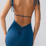 Slinky Jersey Open Back Mini Dress in Midnight Blue - Image 8