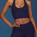 Cable-Knit Halterneck Crop Top in Navy - Image 4