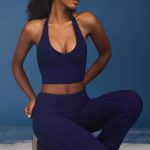 Cable-Knit Halterneck Crop Top in Navy - Image 7
